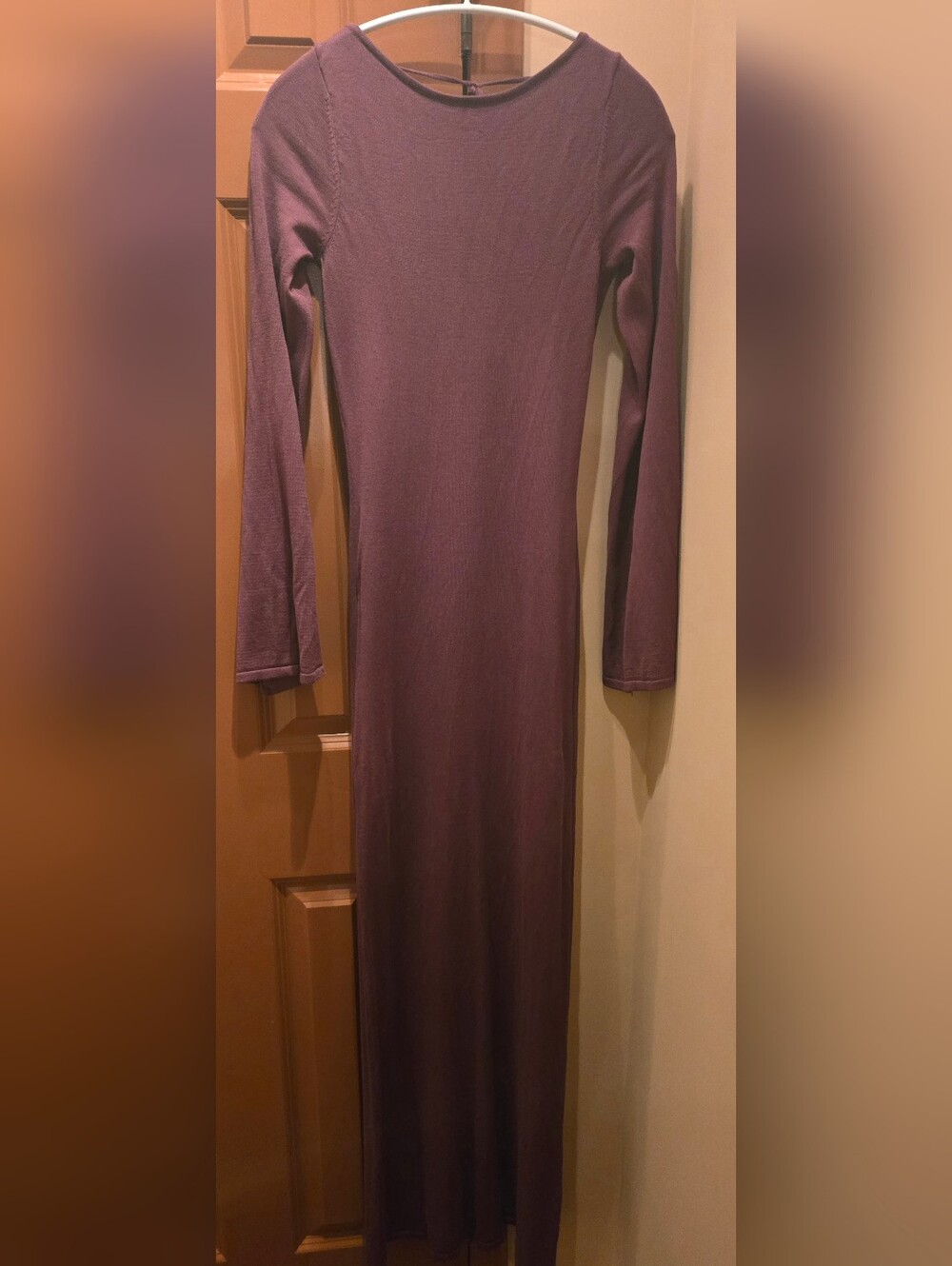 Long Sleeve Open Back Maxi Knit Dress in Mocha